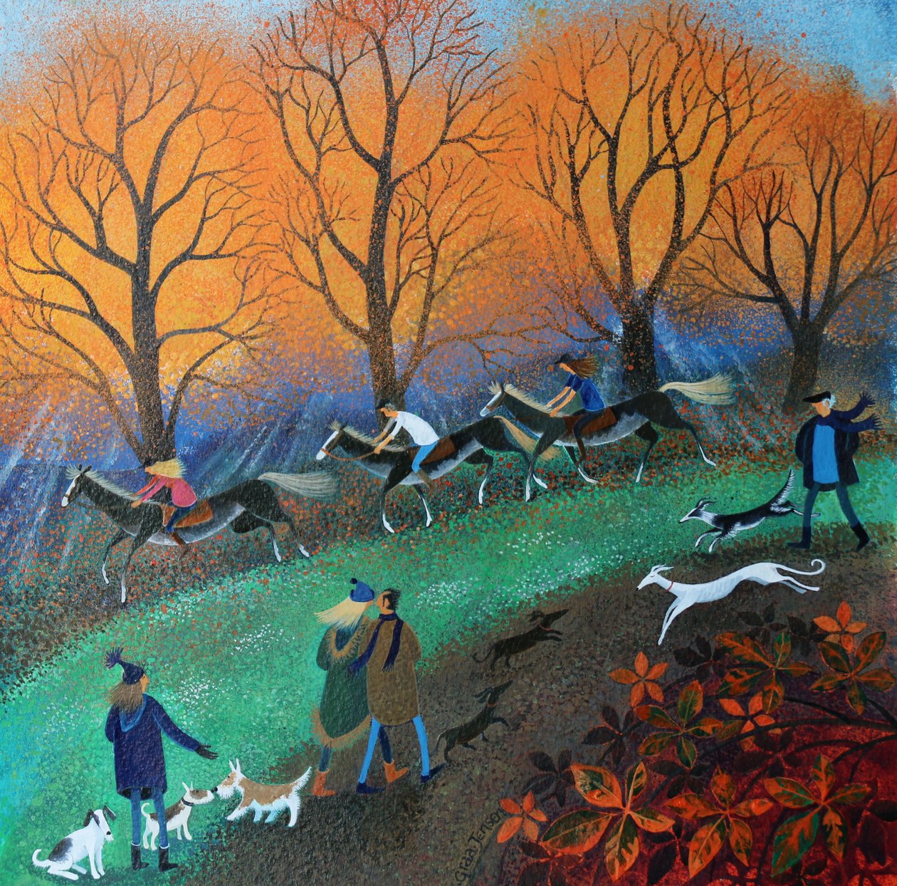 Ponies on the Common, 2017, (akrylblekk på papir) av Lisa Graa Jensen