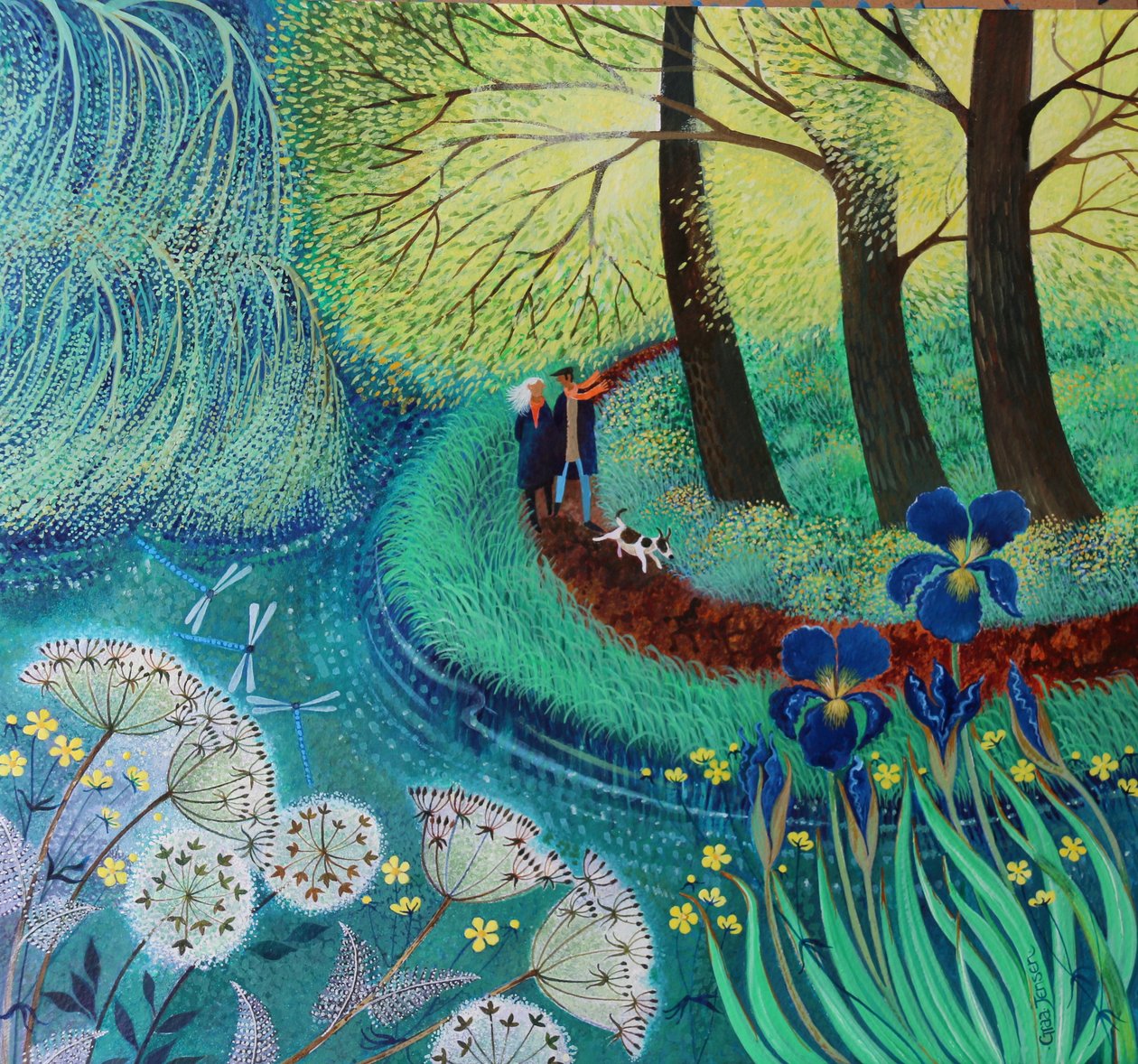 River Wey walk, 2017, (akryl på papir) av Lisa Graa Jensen