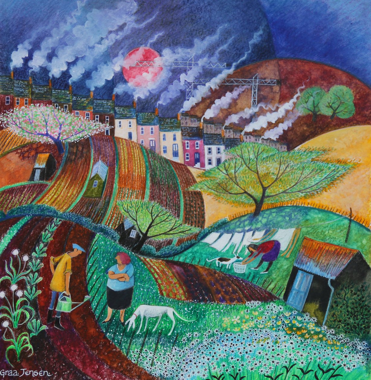 Smokey Chimneys, 2018 (pastell på papir) av Lisa Graa Jensen