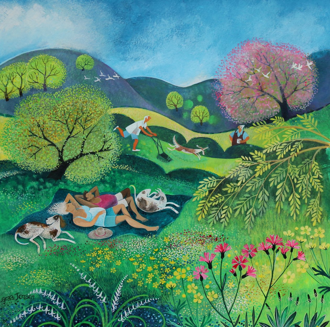 Sunny Sunday Afternoon, 2022 (akryl på papir) av Lisa Graa Jensen