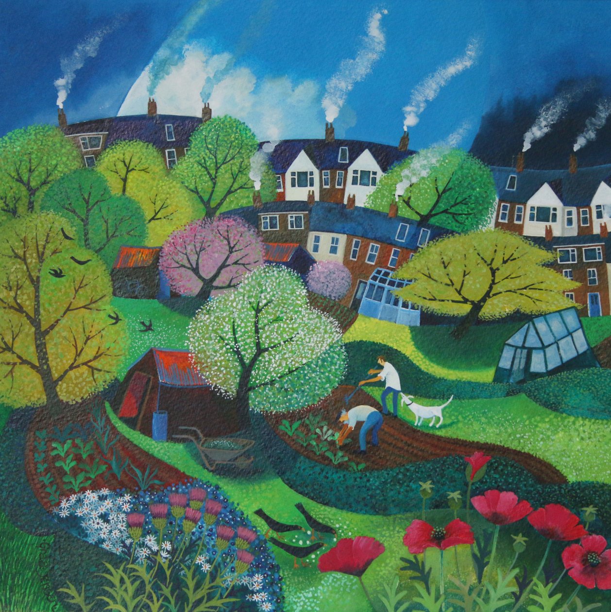 Veggie Patch, 2015, (akrylblekk på papir) av Lisa Graa Jensen