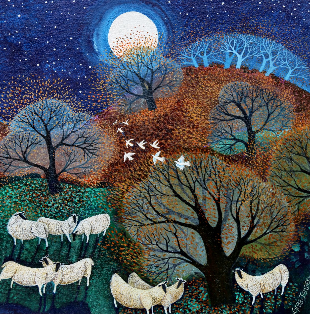 Windy Sheep, 2022 (akryl på lin) av Lisa Graa Jensen