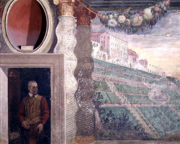 Hovedsalongen, detalj av dekorasjonen som viser Villa d
