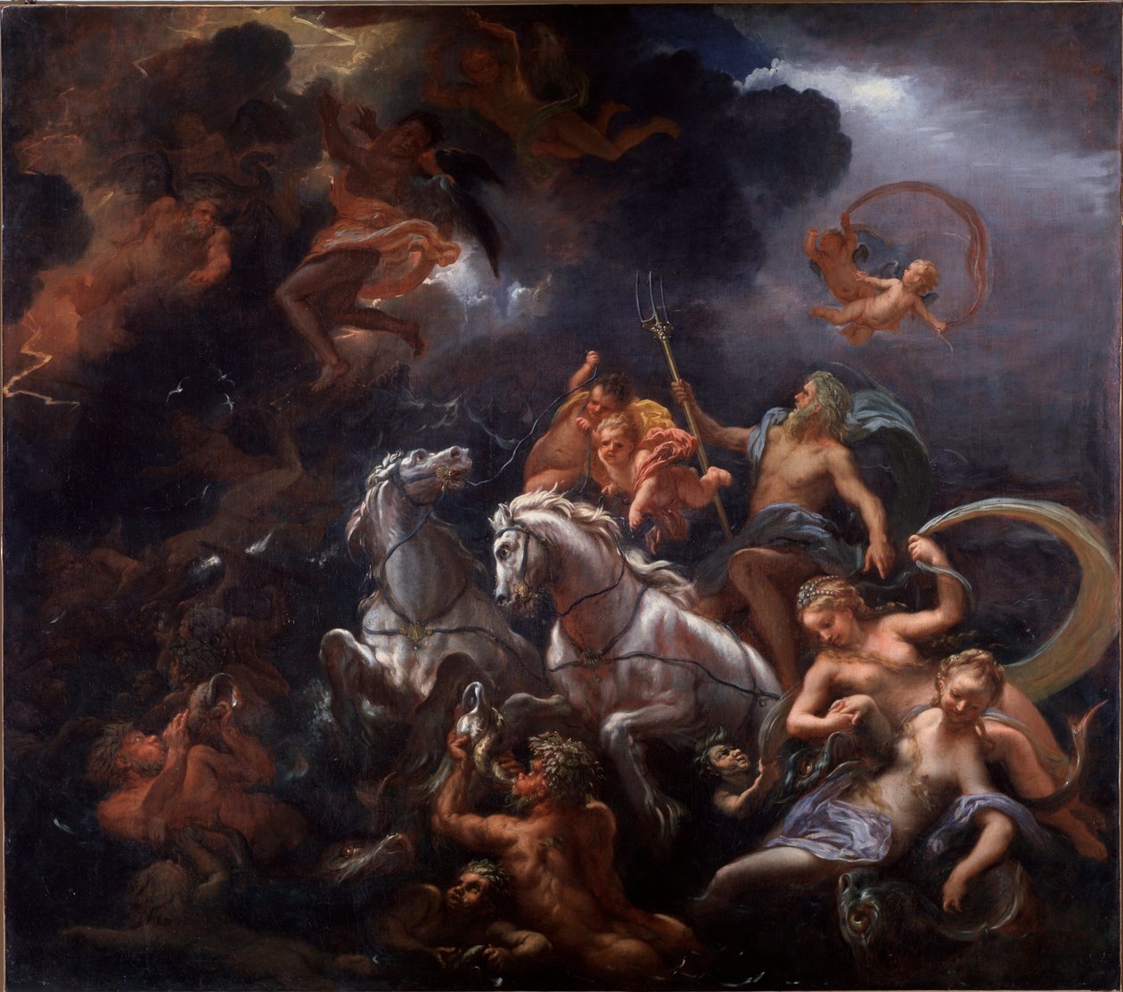 Neptun og amfitritt - olje på lerret av Livio Mehus