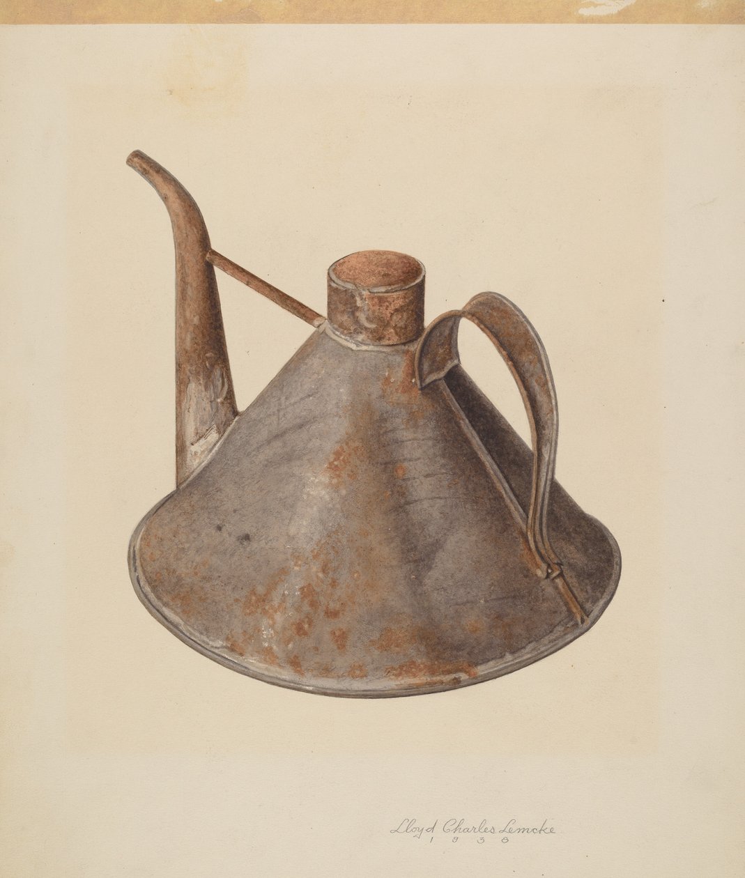 Utsprøytet oljekanne, ca. 1938. av Lloyd Charles Lemcke