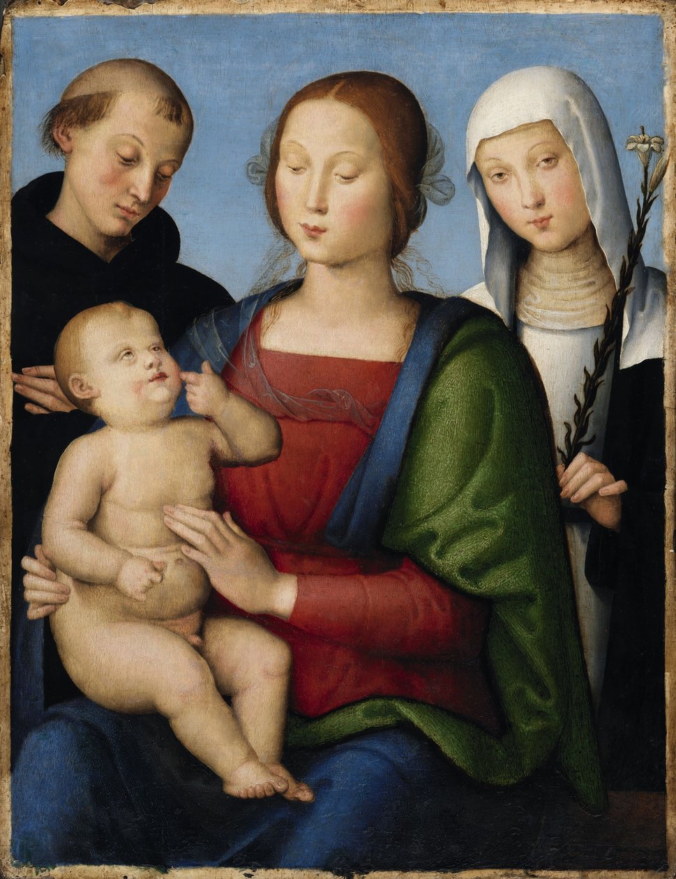 Jomfruen og barnet med de hellige Nicholas av Tolentino og Catherine of Siena av Lo Spagna