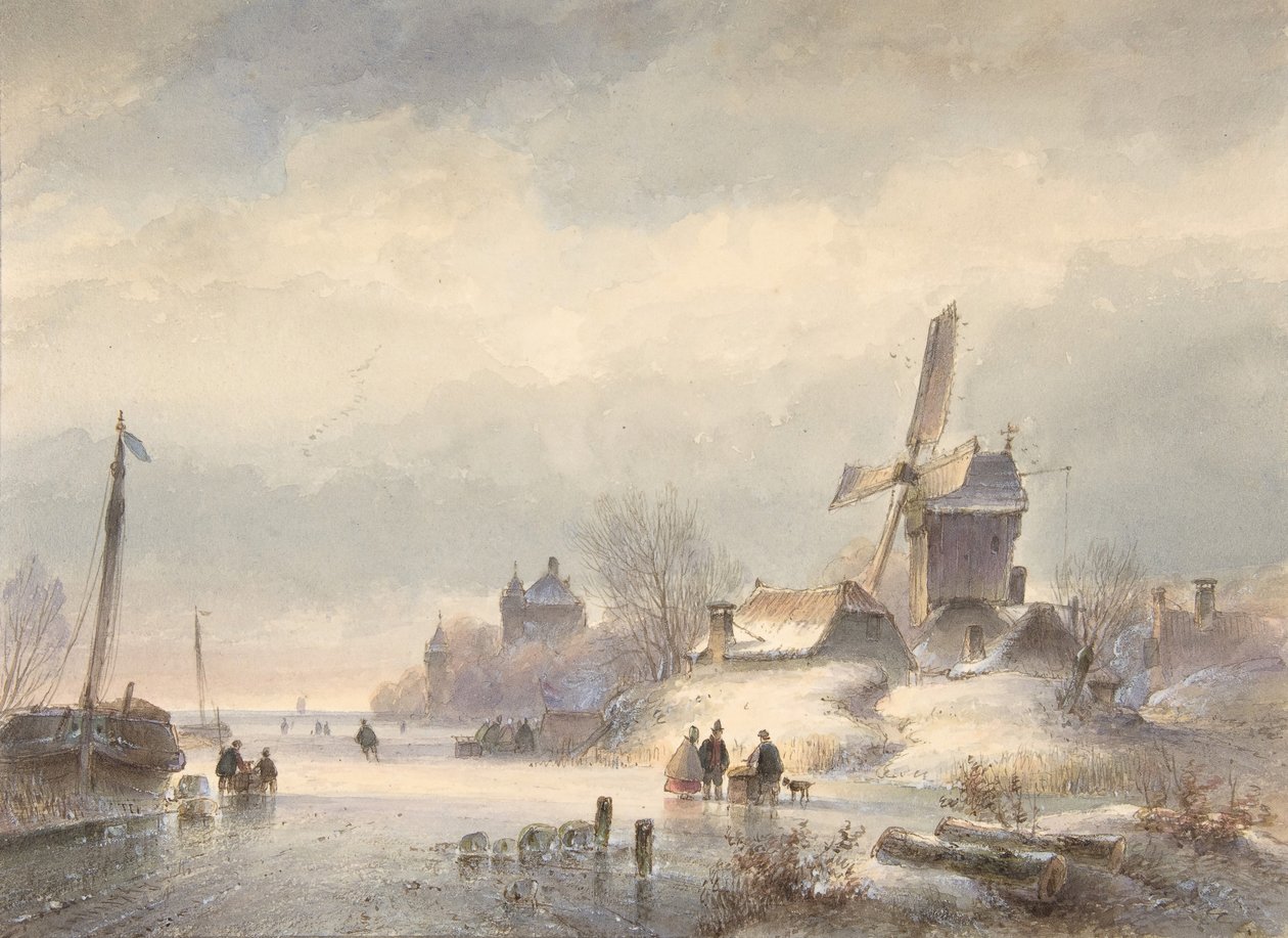 Vinterlandskap med frossen elv, 1800-tallet av Lodewijk Johannes Kleijn