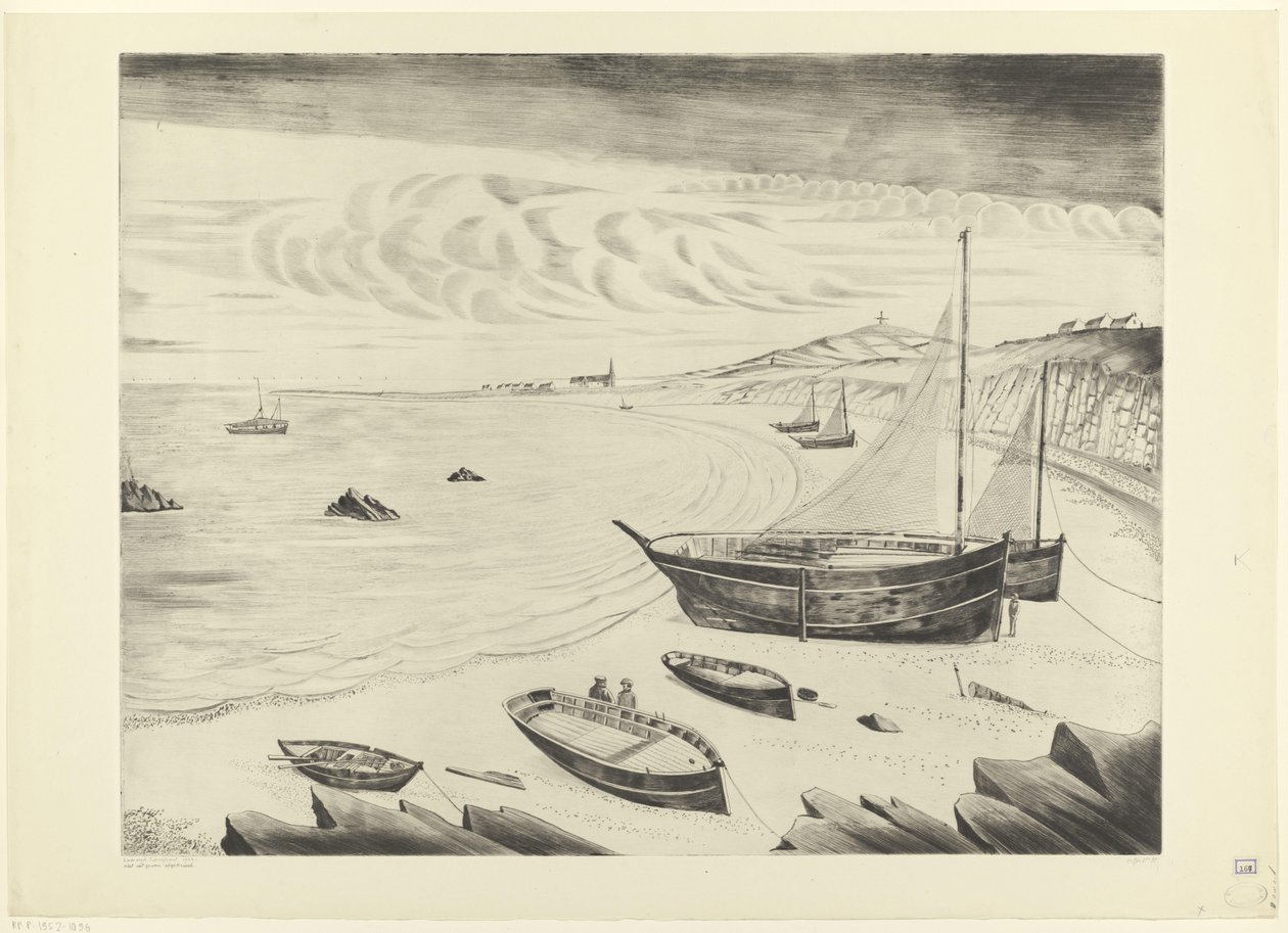 Acht afgemeerde schepen op een strand Les Vaisseux (original title)   1379133   no       norwegian Successfully Translated  Original: Paeonia, hand coloured engraving. Translat: Paeonia, hand coloured engraving. 1137940 no norwegian Successfully Translated av Lodewijk Schelfhout (signed by artist)