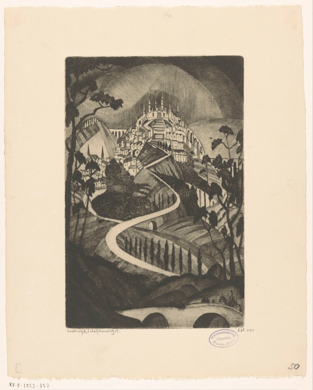 Berg La Montagne (original tittel på objekt) av Lodewijk Schelfhout (signed by artist)