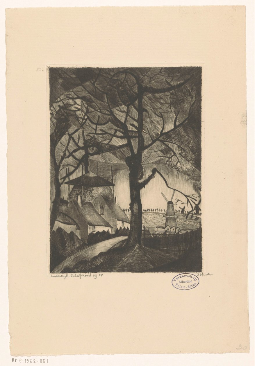 Farm Les Fermes (original tittel på objektet) av Lodewijk Schelfhout (signed by artist)