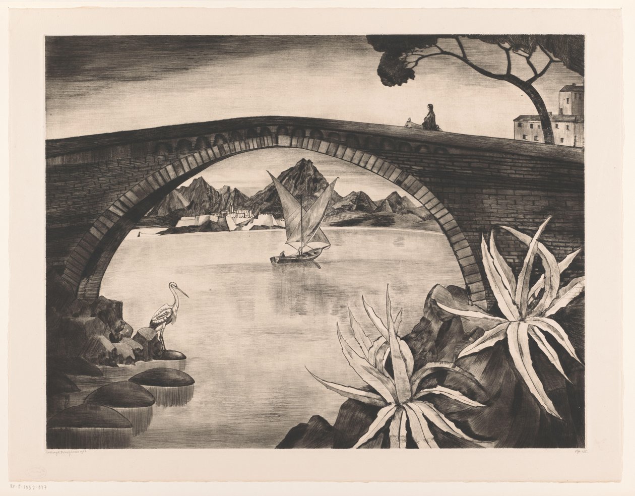 Buebro på Korsika Le Grand Pont Corse (original tittel) av Lodewijk Schelfhout (signed by artist)