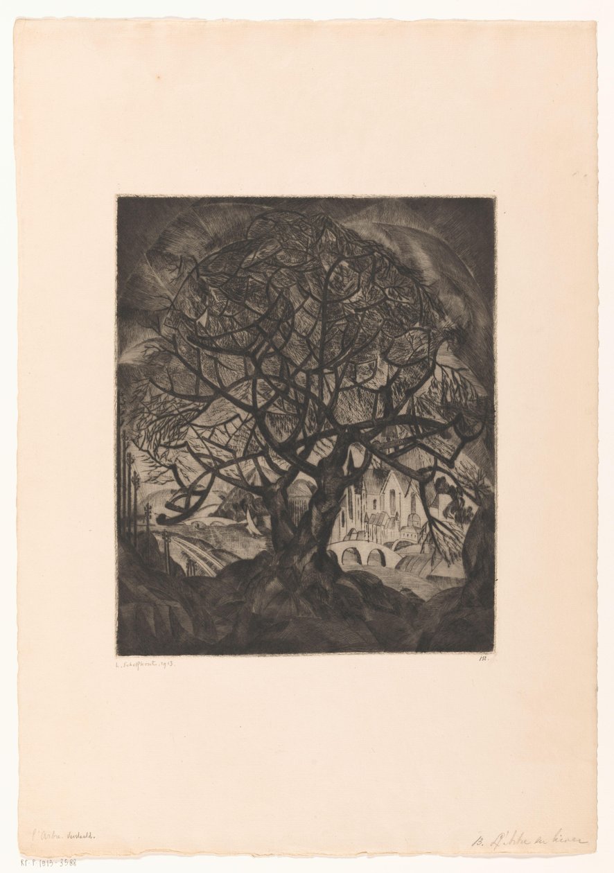 Tre med nakne grener L'Arbre en hiver (original tittel på objekt) av Lodewijk Schelfhout (signed by artist)