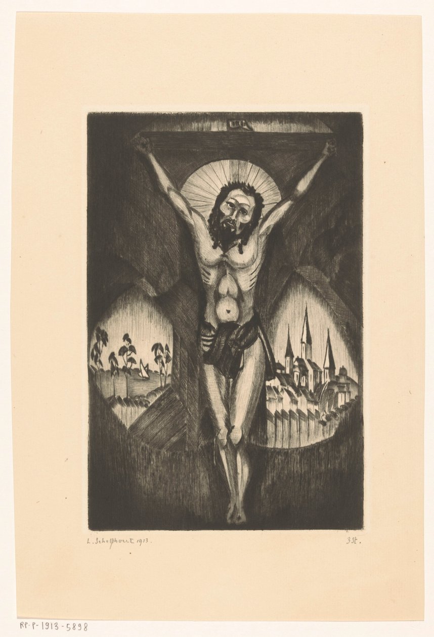 Kristus på korset Le Christ I (original tittel på objekt) av Lodewijk Schelfhout (signed by artist)
