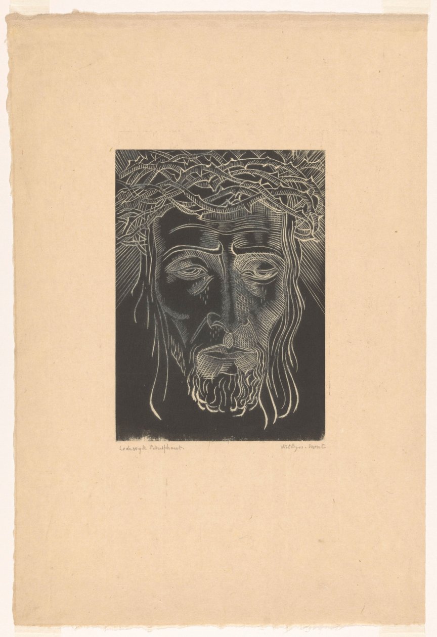Kristus med tornekrone av Lodewijk Schelfhout (signed by artist)