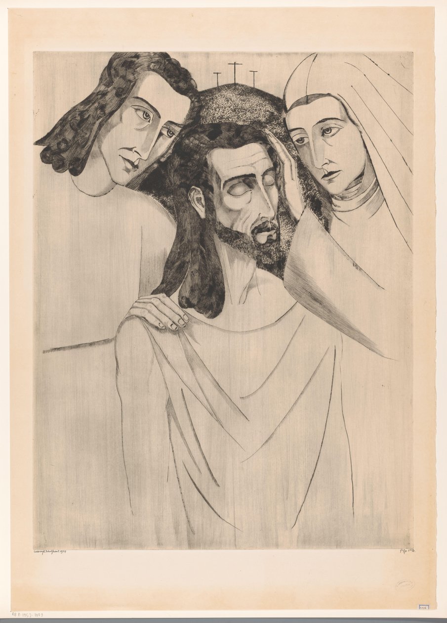 Christus tussen Johannes de Doper som Maria Kristus, hans mor og Johannes (originaltittel) av Lodewijk Schelfhout (signed by artist)