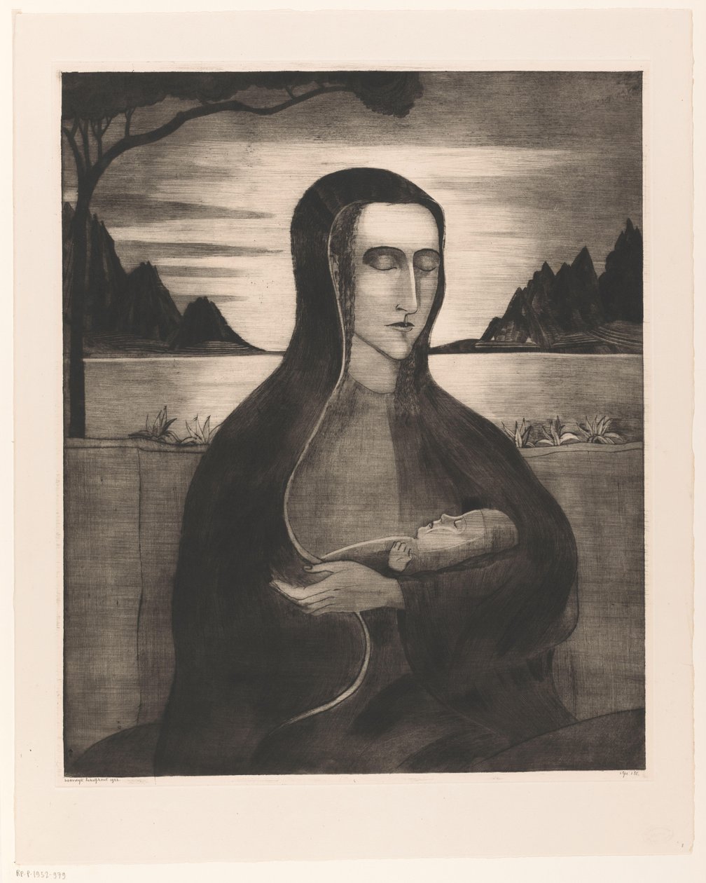 Korsikansk kvinne med barn Femme Corse avec enfant (original tittel) av Lodewijk Schelfhout (signed by artist)