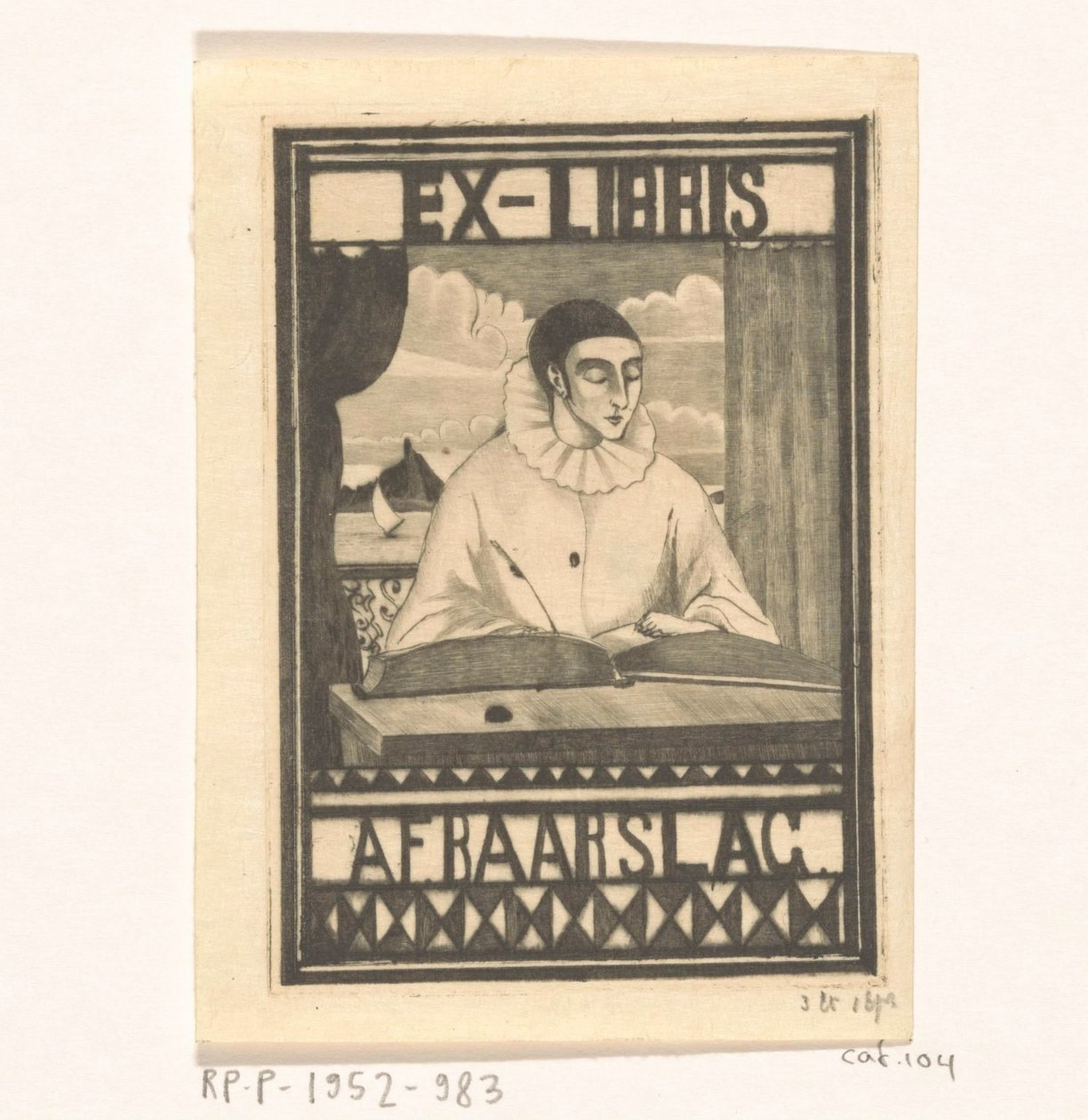 Ex libris av AF Baarslag av Lodewijk Schelfhout (signed by artist)