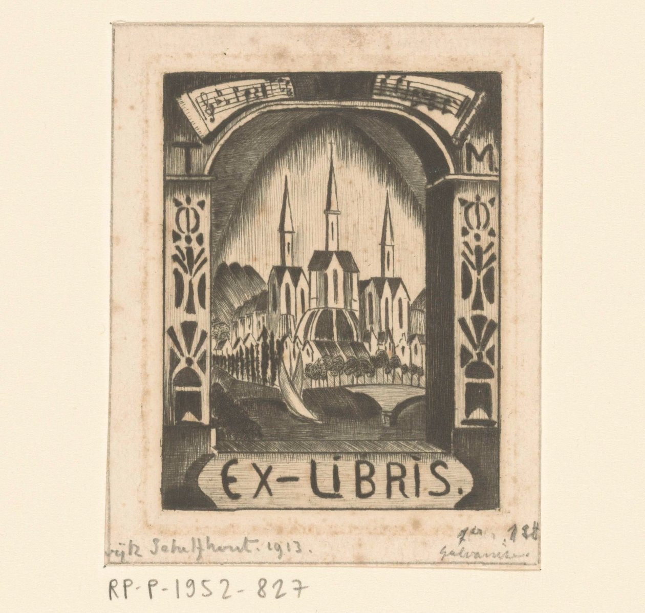Ex libris av T. Mengelberg av Lodewijk Schelfhout (signed by artist)