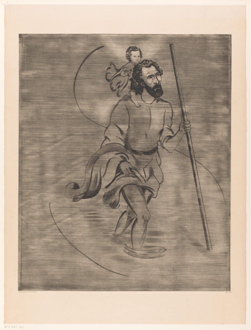 Den hellige Christopher med Kristusbarnet Saint Christophe (original tittel) av Lodewijk Schelfhout (signed by artist)