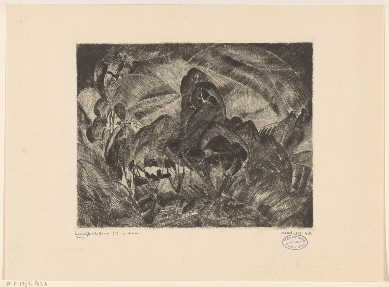 Kupert landskap med trær Les Arbres (original tittel på objekt) av Lodewijk Schelfhout (signed by artist)