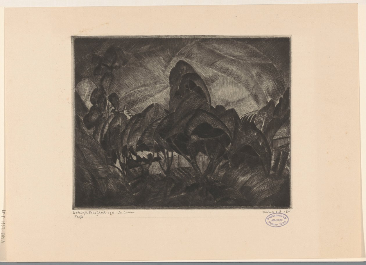 Kupert landskap med trær Les Arbres (original tittel på objekt) av Lodewijk Schelfhout (signed by artist)