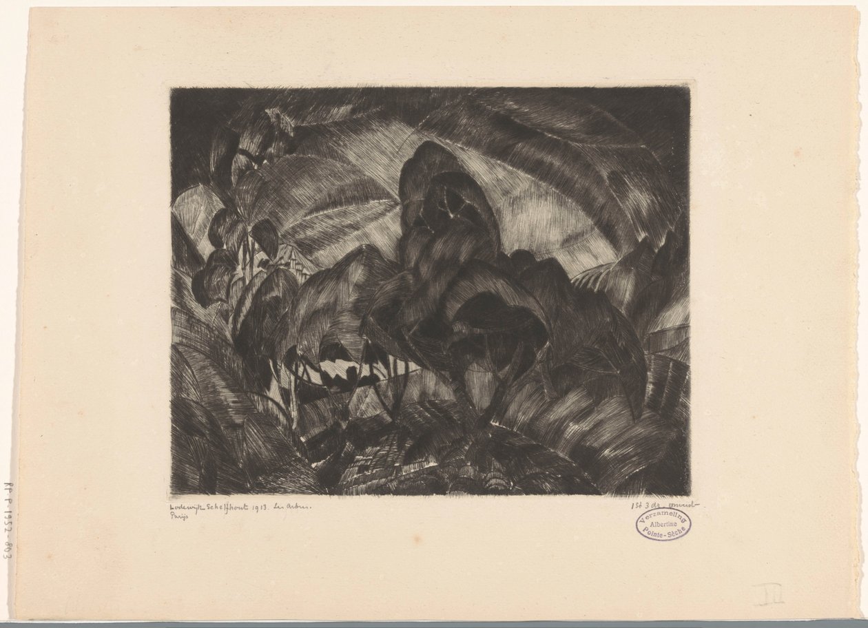 Kupert landskap med trær Les Arbres (original tittel på objekt) av Lodewijk Schelfhout (signed by artist)