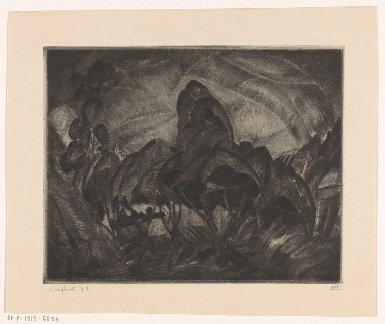 Kupert landskap med trær Les Arbres (original tittel på objekt) av Lodewijk Schelfhout (signed by artist)