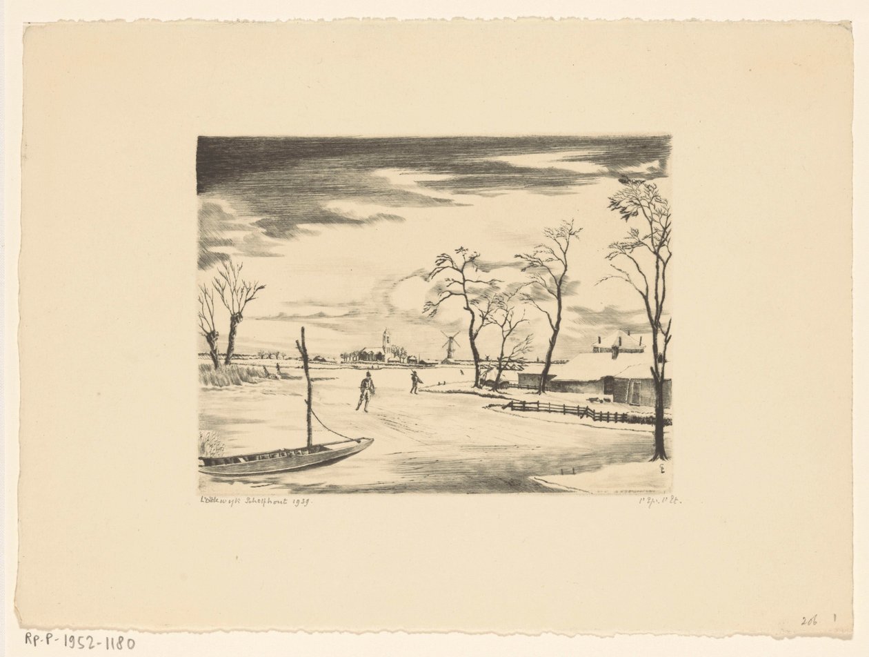 Nederlandsk vinterlandskap II Hiver og Hollande II (original tittel) av Lodewijk Schelfhout (signed by artist)