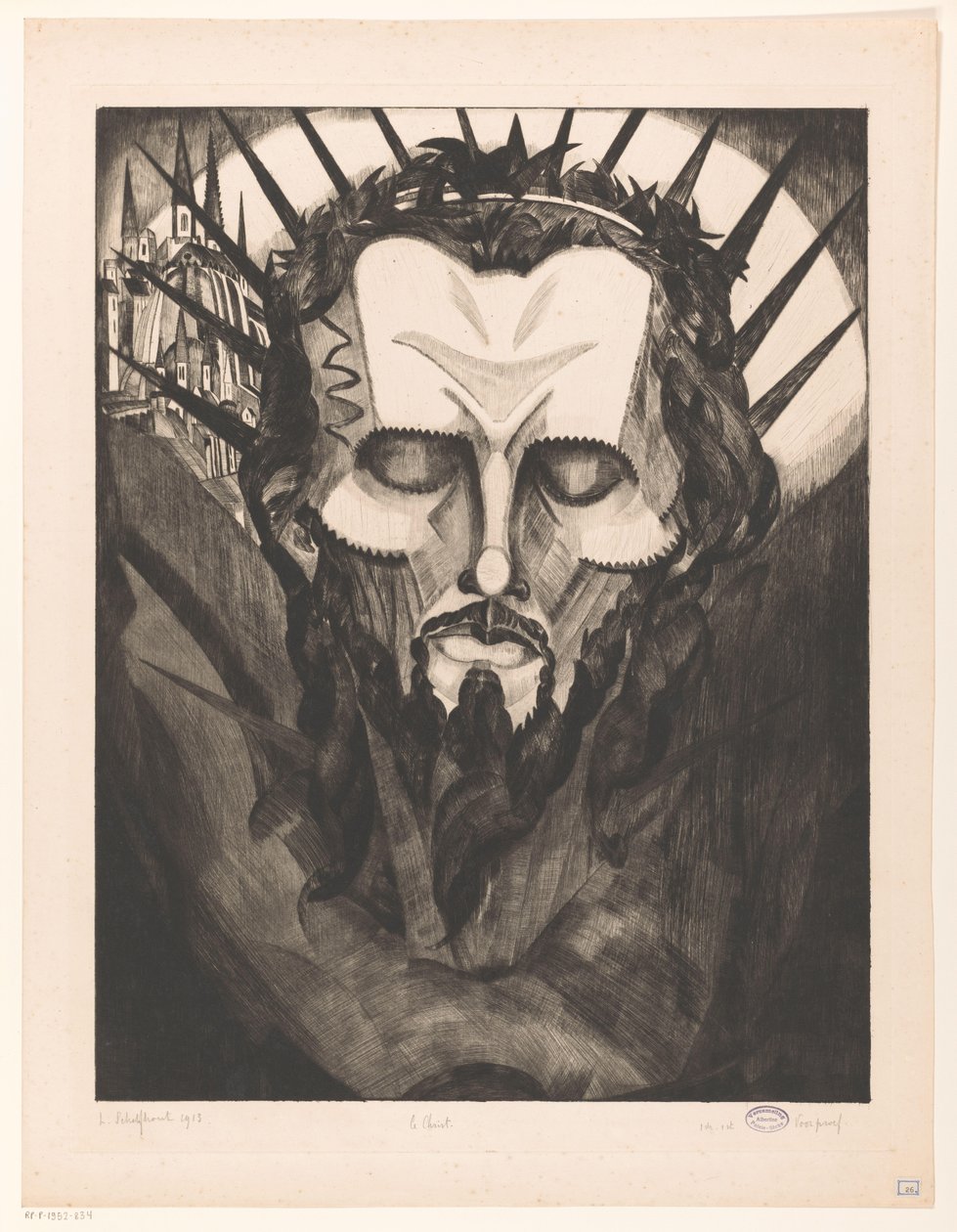 Kristi hode Tête de Christ I (original tittel på objekt) av Lodewijk Schelfhout (signed by artist)