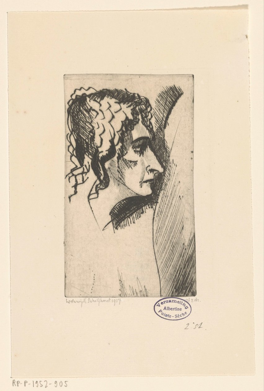 Hodet til en kvinne Tête de femme IV (original tittel) av Lodewijk Schelfhout (signed by artist)
