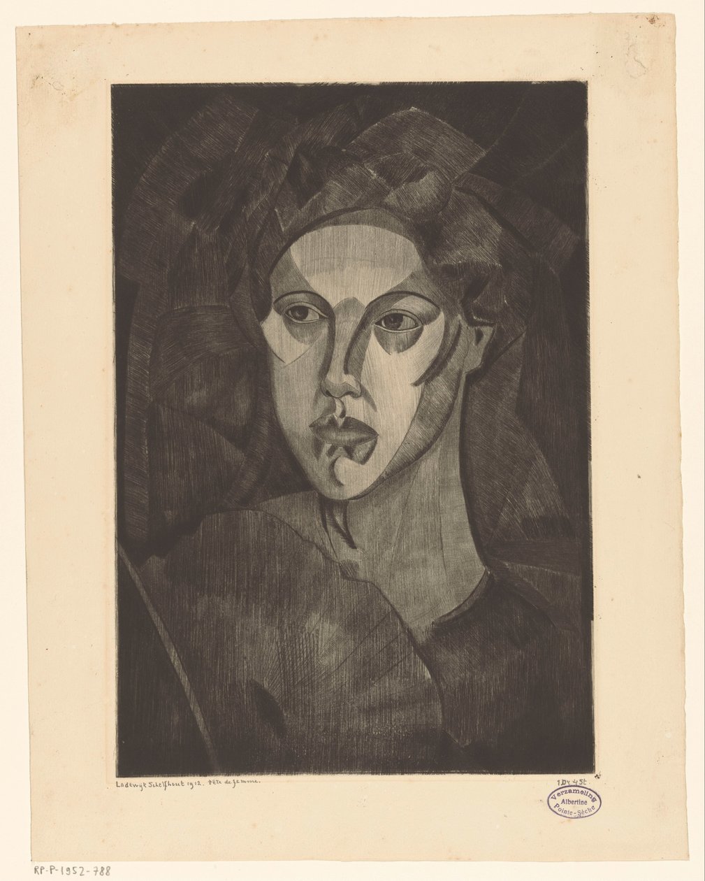 Hodet til en kvinne Tête de femme I (original tittel på objekt) av Lodewijk Schelfhout (signed by artist)