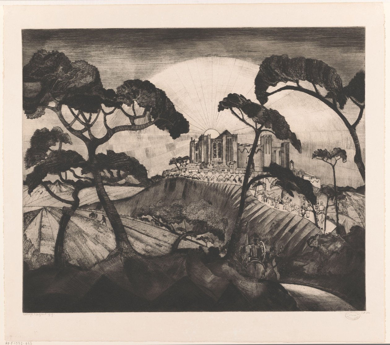 Slott på en høyde Le Château II (original tittel) av Lodewijk Schelfhout (signed by artist)