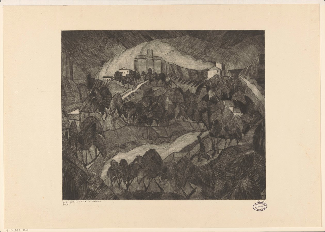 Slott på en høyde Le Château I (original tittel på objekt) av Lodewijk Schelfhout (signed by artist)