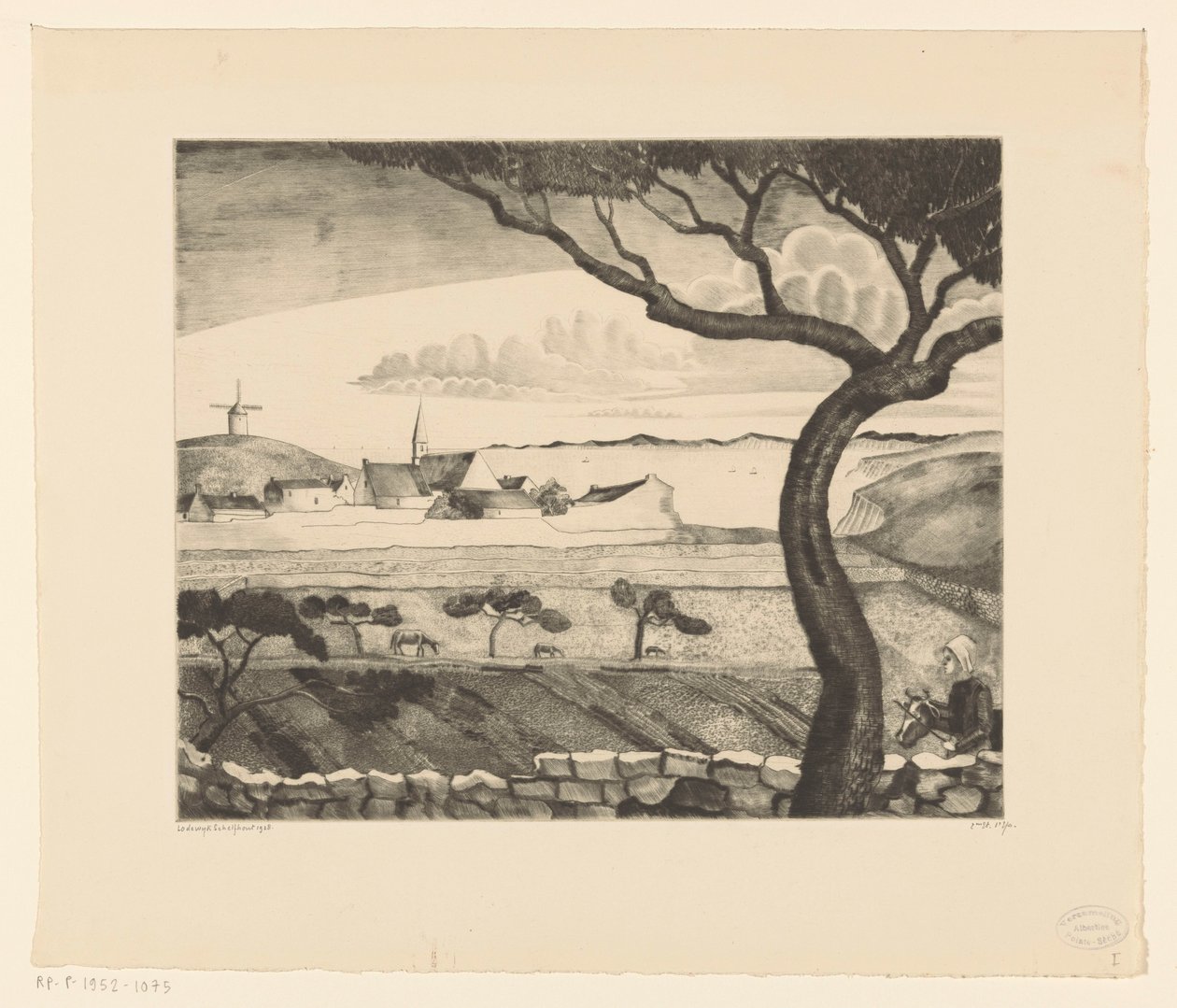 Kystlandskap med landevei St. Pierre (original tittel) av Lodewijk Schelfhout (signed by artist)