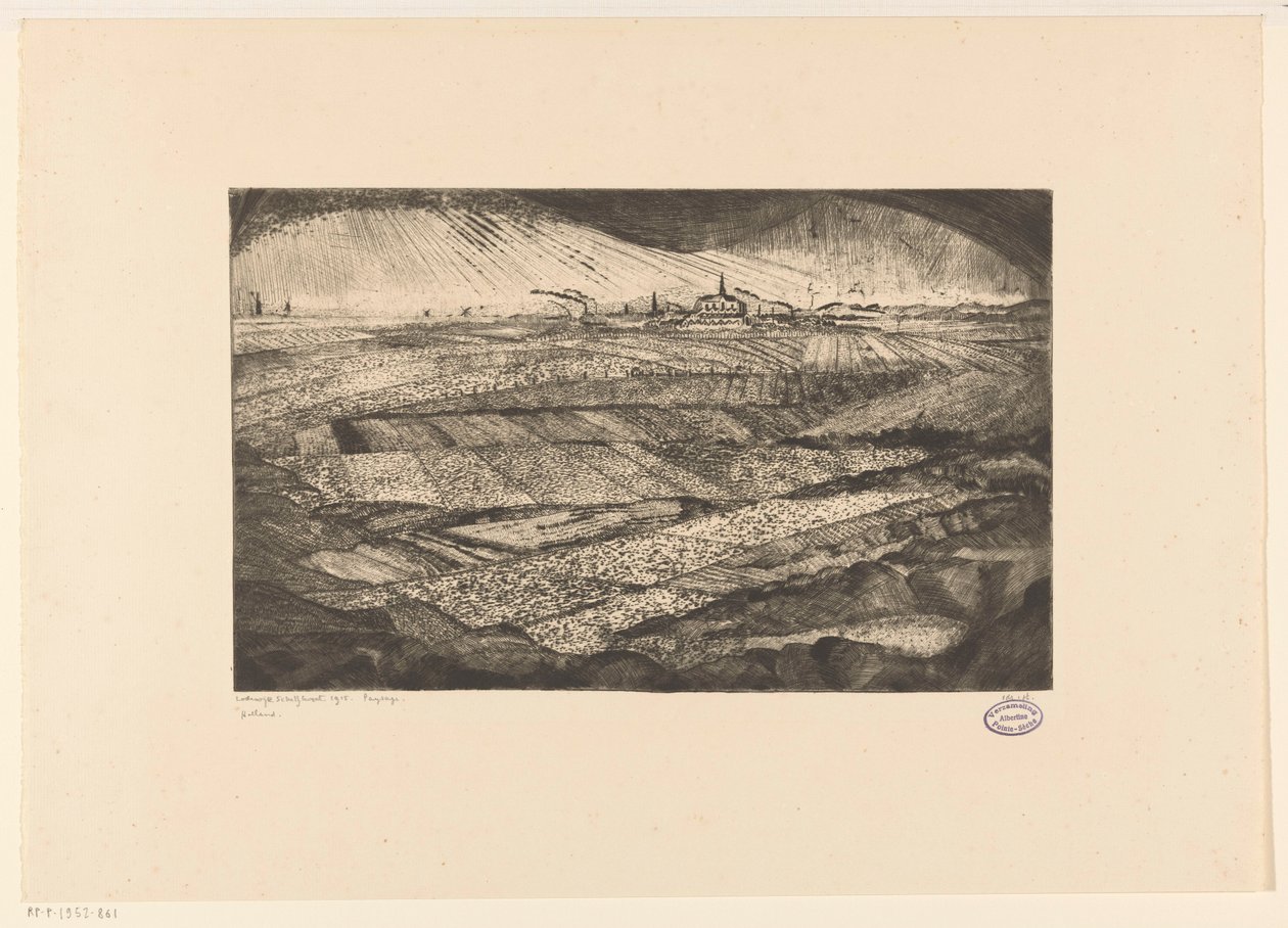 Landskap med jorder Paysage (original tittel på objekt) av Lodewijk Schelfhout (signed by artist)