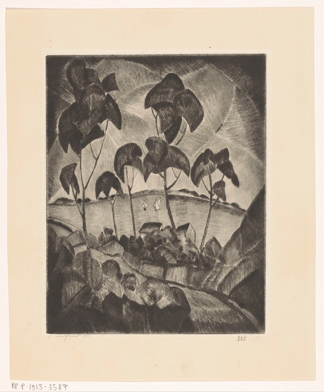 Mer i et kupert landskap Le Lac (original tittel) av Lodewijk Schelfhout (signed by artist)
