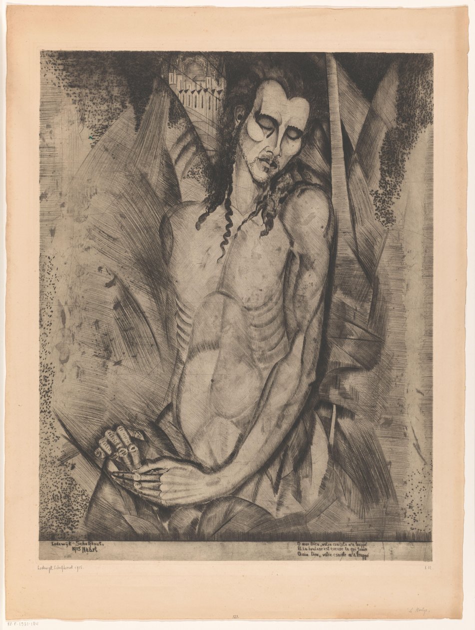 Naken mann med lukkede øyne Le Martyr (original tittel) av Lodewijk Schelfhout (signed by artist)