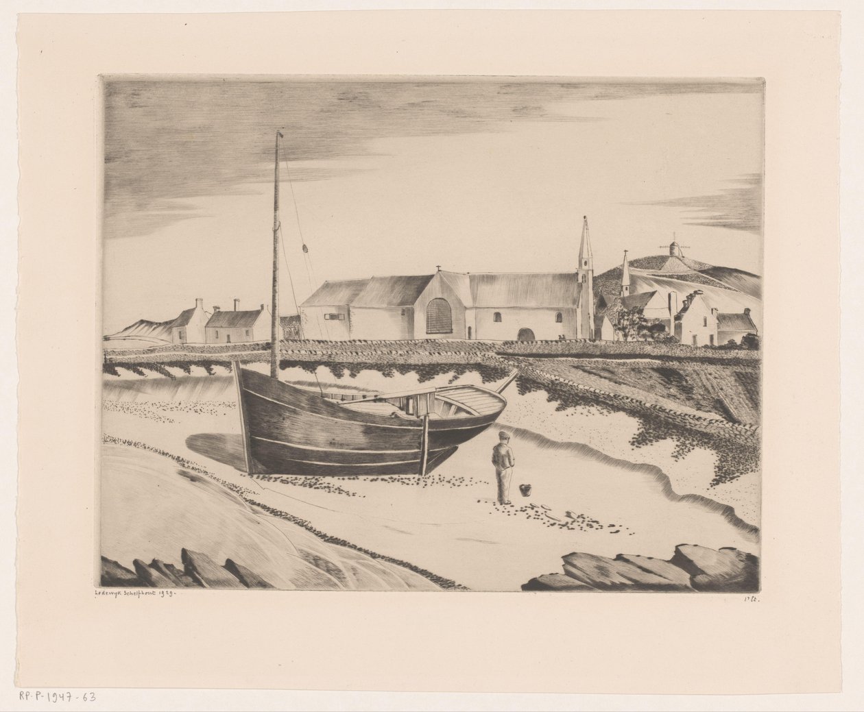 Kystbebyggelse La Baie de St. Pierre (originaltittel) av Lodewijk Schelfhout (signed by artist)