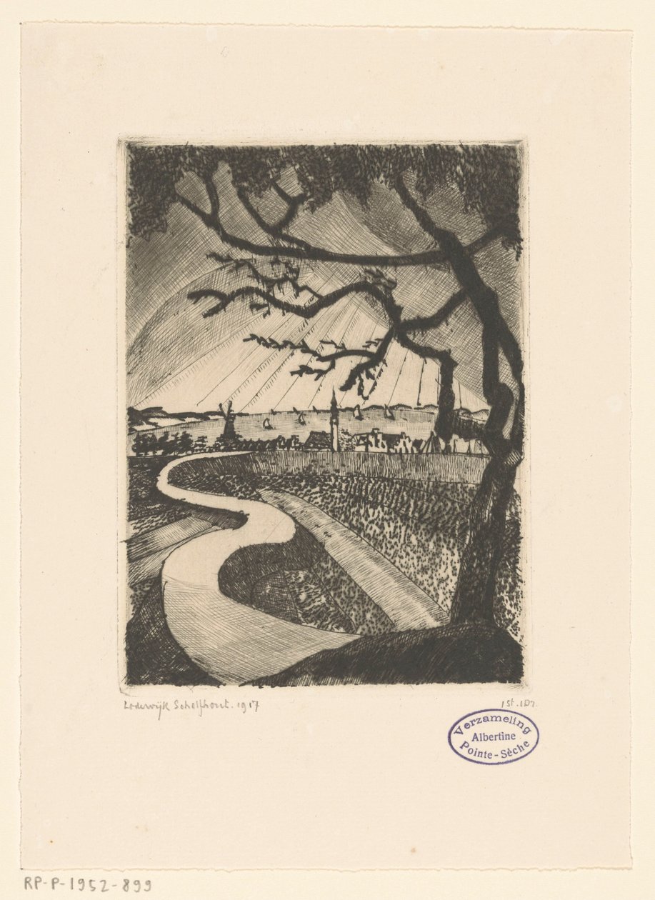 Veere (original tittel) av Lodewijk Schelfhout (signed by artist)