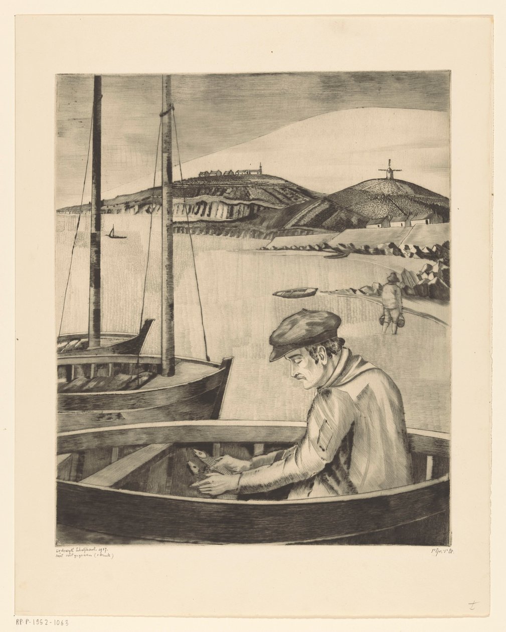 Fisker i et fortøyd skip Le Pecheur (original tittel) av Lodewijk Schelfhout (signed by artist)