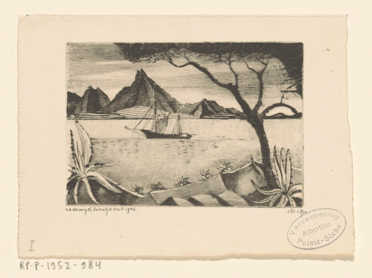 Seilskute i en bukt Le Bateau (original tittel) av Lodewijk Schelfhout (signed by artist)
