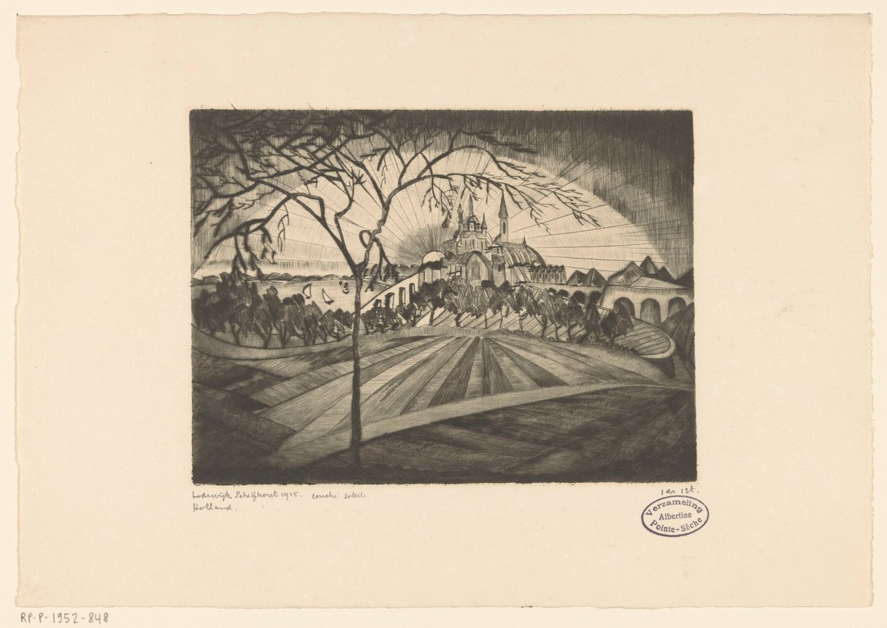 Solnedgang Coucher de soleil (original tittel på objekt) av Lodewijk Schelfhout (signed by artist)