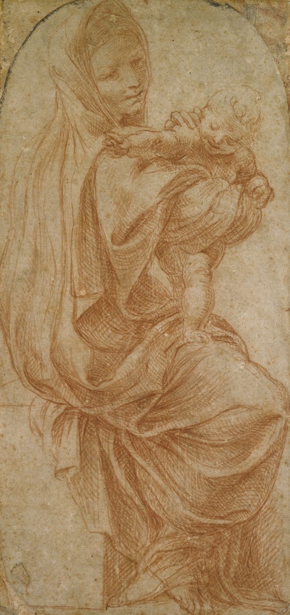 Jomfruen og barnet (rødt kritt på krempapir) av Lodovico Carracci