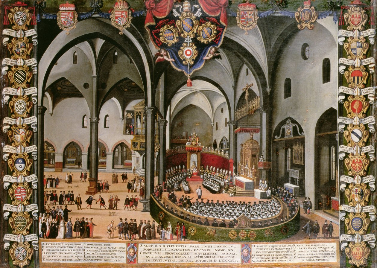 Orgeldør som viser rådet i Aquileia i 1596 i Udine av Lodovico Pozzerrato