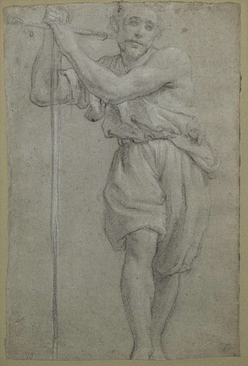 En mann som lener seg på et trekors (pastell) av Lodovico (attr. to) Carracci