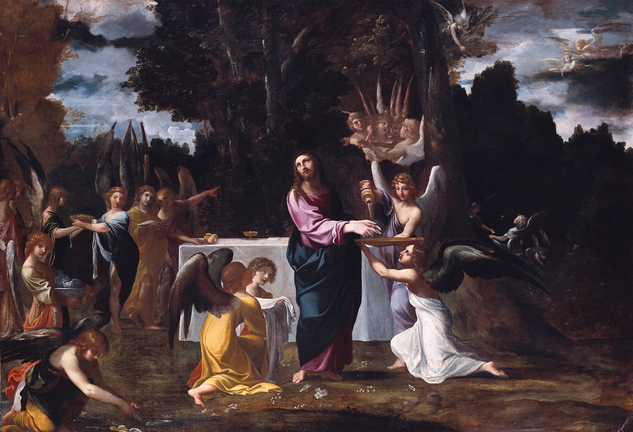 Kristus i villmarken, tjent av engler, ca 1608 av Lodovico Carracci