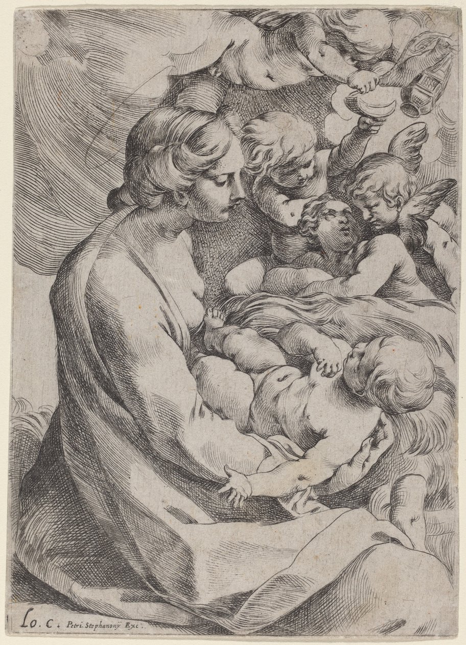 Madonna og barn med engler av Lodovico Carracci