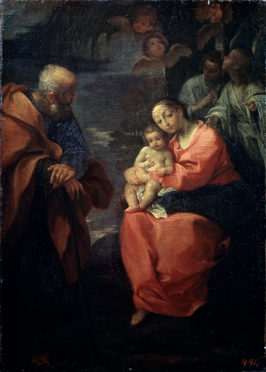 Den hellige familie under et palmetre, Hvil på flukt til Egypt, sent på 1500-tallet av Lodovico Carracci