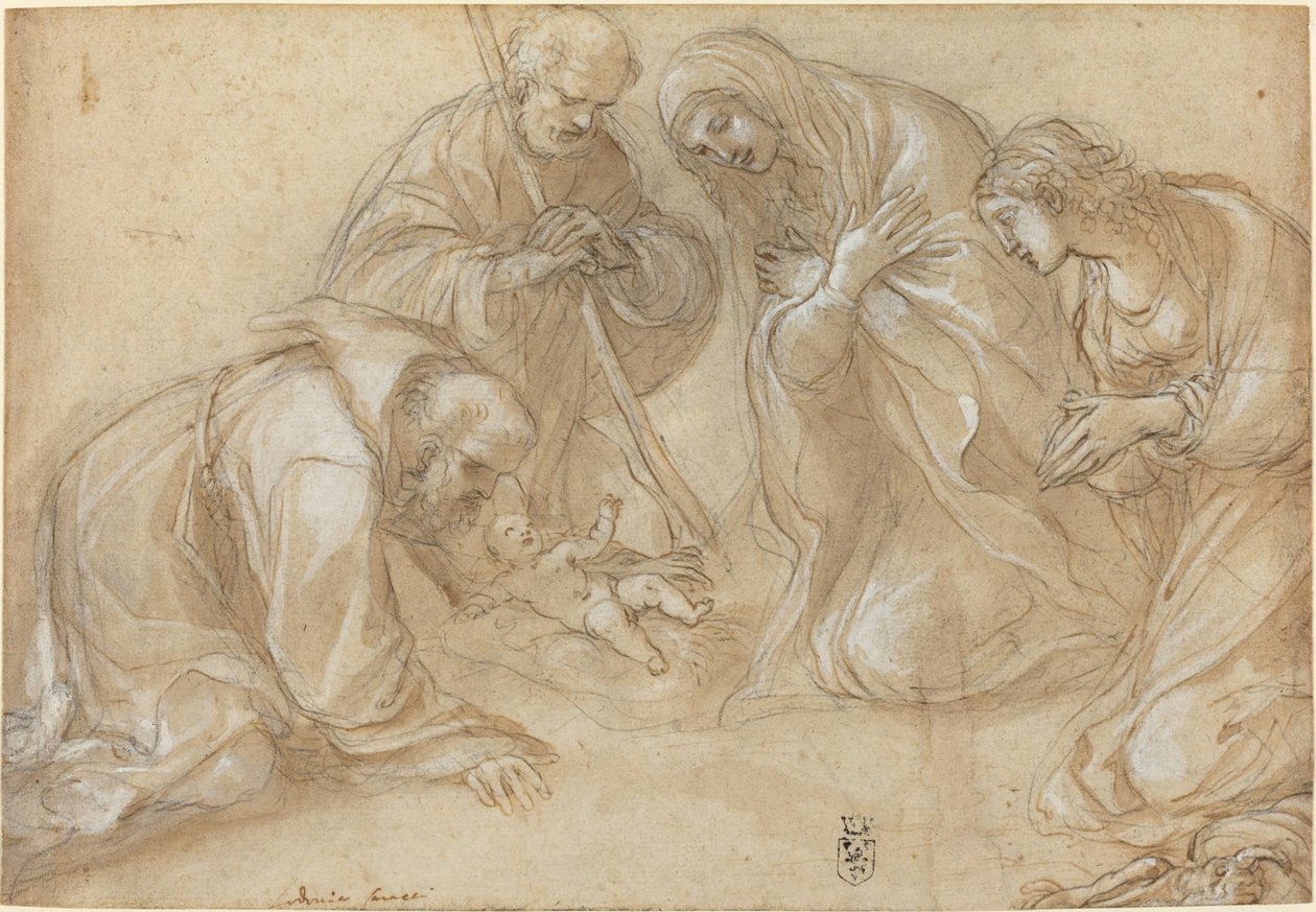 Fødselen med de hellige Frans og Agnes av Lodovico Carracci