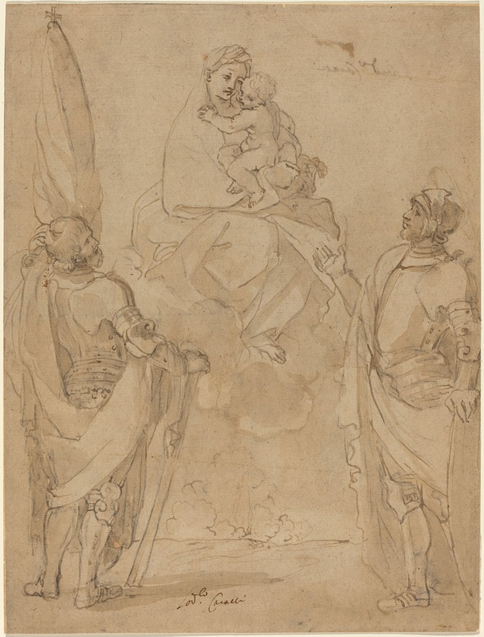 Jomfruen og barnet viser seg for de hellige George og William av Lodovico Carracci